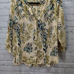 Floral Print Women's Top - Green and Blue